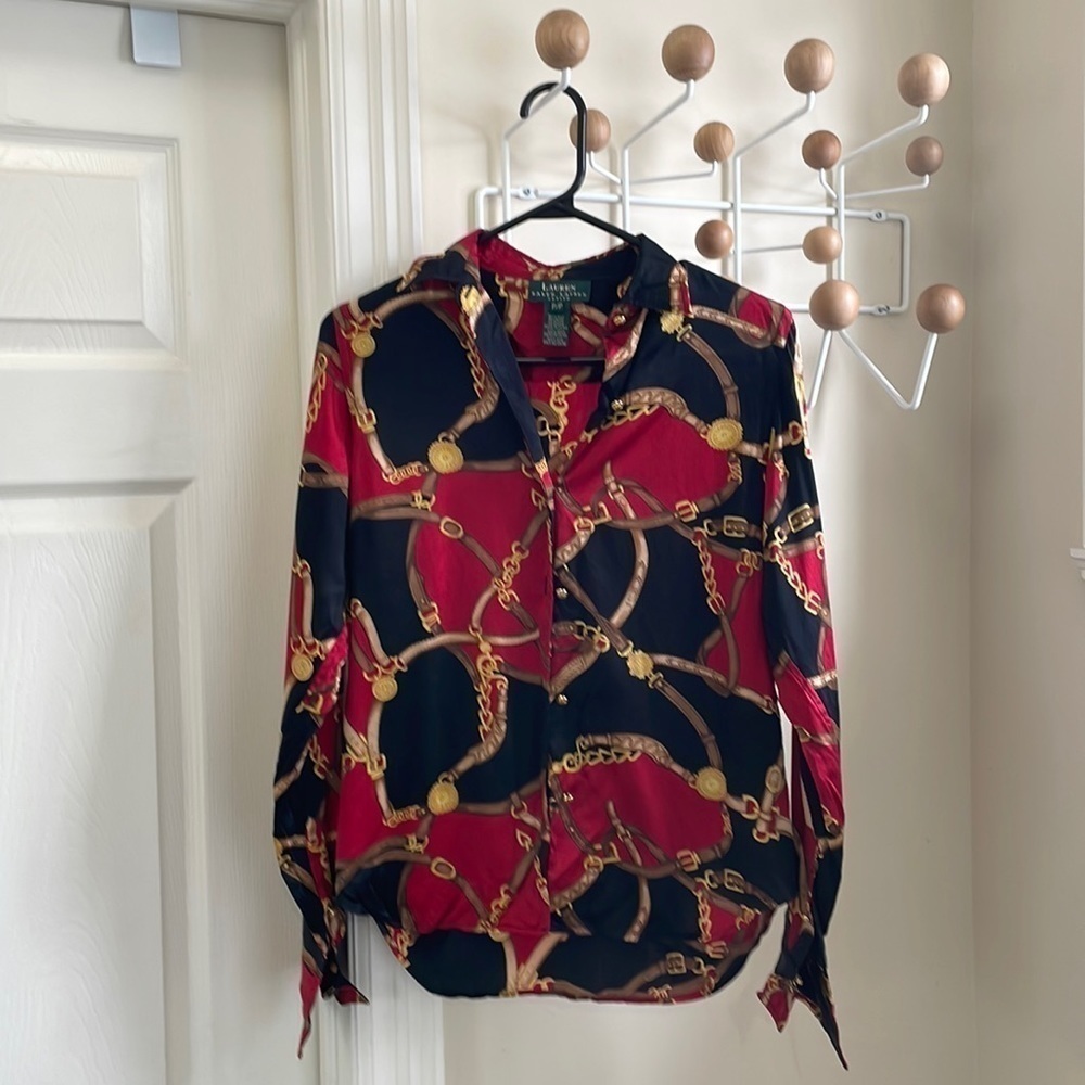 Ralph Lauren - lauren - 100% silk chain blouse Old Money - Petite - small